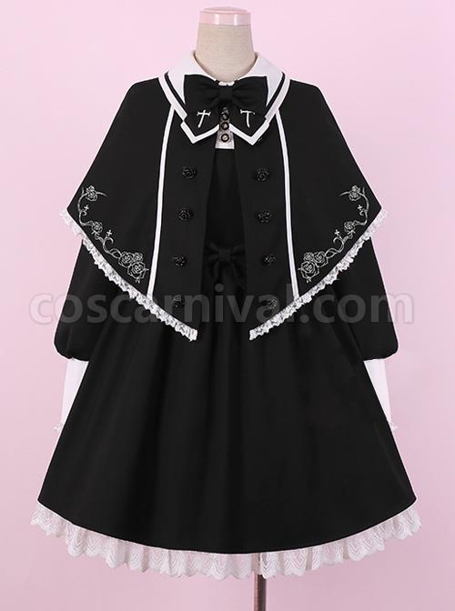 Late autumn Chapel Retro Gothic Lolita Long Sleeves Dress And Shawl coscarnival