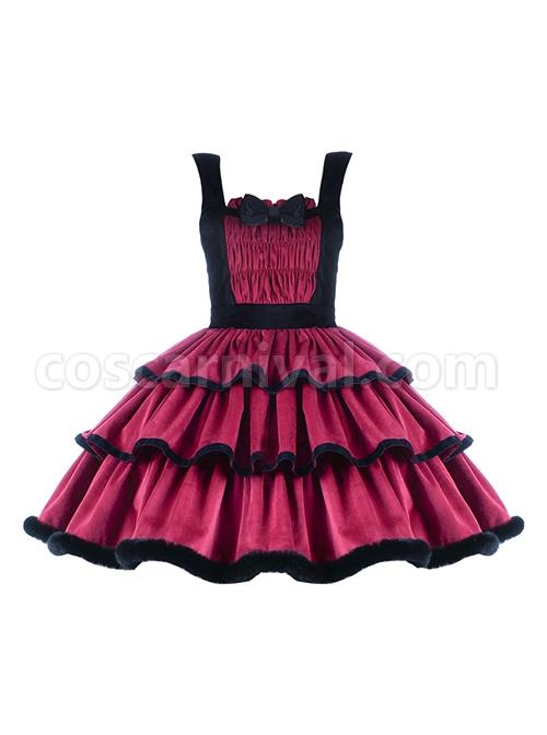 Lilith Series Playful Sexy Velvet Princess Three-Section Cake Skirt Gothic Lolita Sleeveless Dress coscarnival