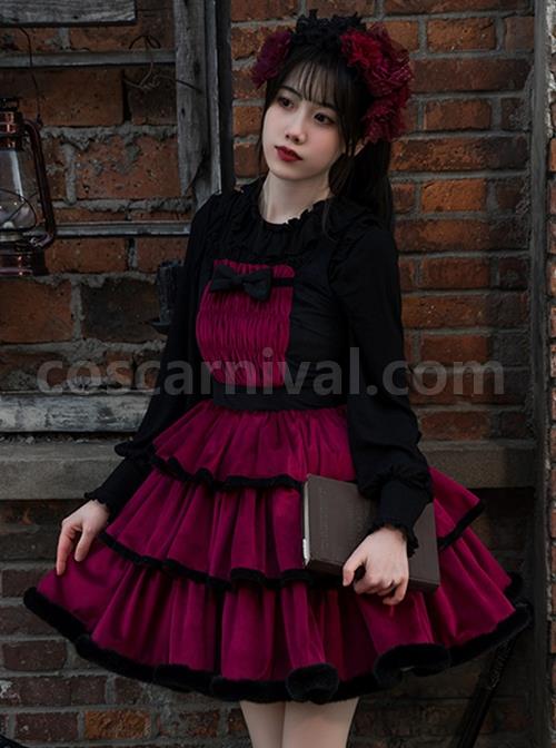 Lilith Series Playful Sexy Velvet Princess Three-Section Cake Skirt Gothic Lolita Sleeveless Dress coscarnival