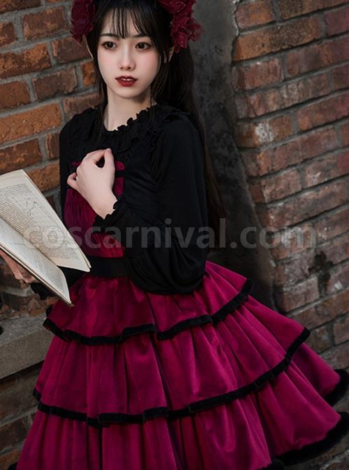 Lilith Series Playful Sexy Velvet Princess Three-Section Cake Skirt Gothic Lolita Sleeveless Dress coscarnival