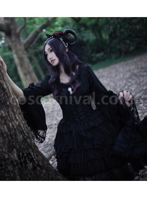 Lilith Series Pure Color Gothic Lolita Long Sleeve Dress coscarnival