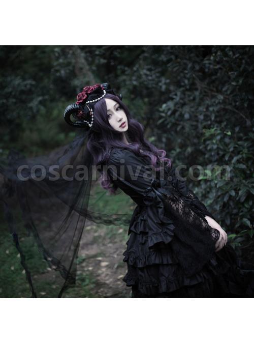 Lilith Series Pure Color Gothic Lolita Long Sleeve Dress coscarnival