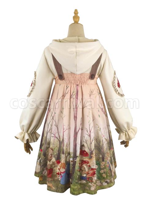 Little Raccoon Series Red Little Mushroom Printing Sweet Lolita Apricot Hoodies coscarnival