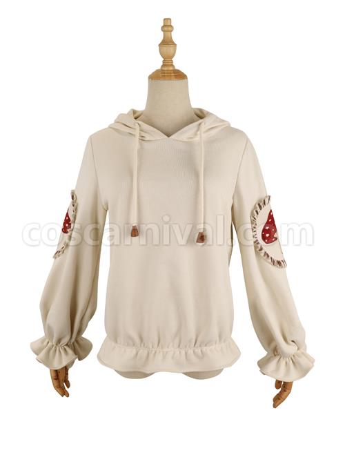 Little Raccoon Series Red Little Mushroom Printing Sweet Lolita Apricot Hoodies coscarnival