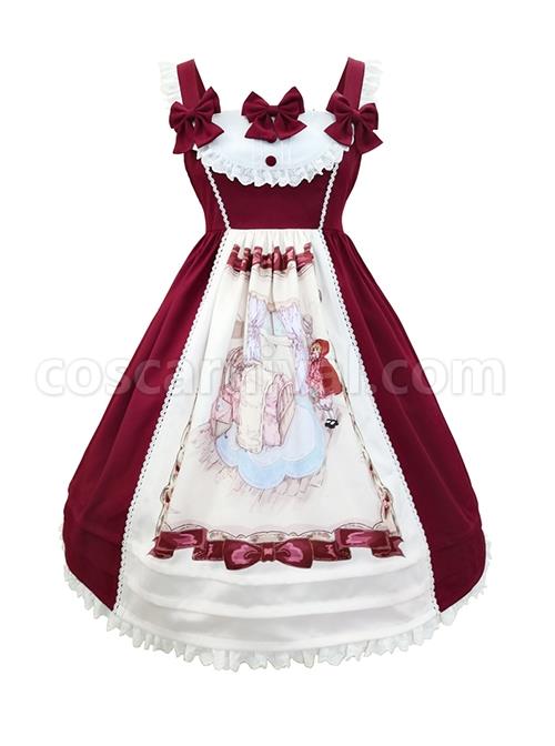 Little-Red-Riding-Hood-Series-Classic-Lolita-Graphic-Print-Lace-Pleats-Round-Neckline-Cute-Red-Princess-Slip-Dress-coscarnival-1601