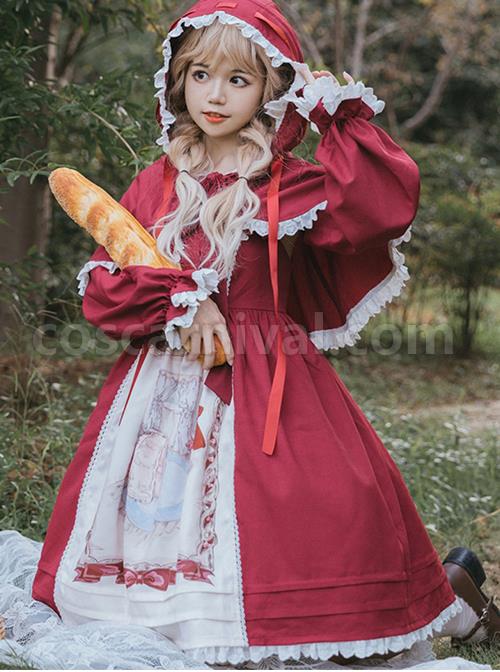 Little-Red-Riding-Hood-Series-Classic-Lolita-Graphic-Print-Lace-Pleats-Round-Neckline-Cute-Red-Princess-Slip-Dress-coscarnival-1611