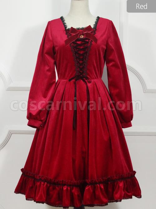 Little Red Riding Hood Series Retro Fairy Style OP Gothic Lolita Long Sleeve Dress coscarnival