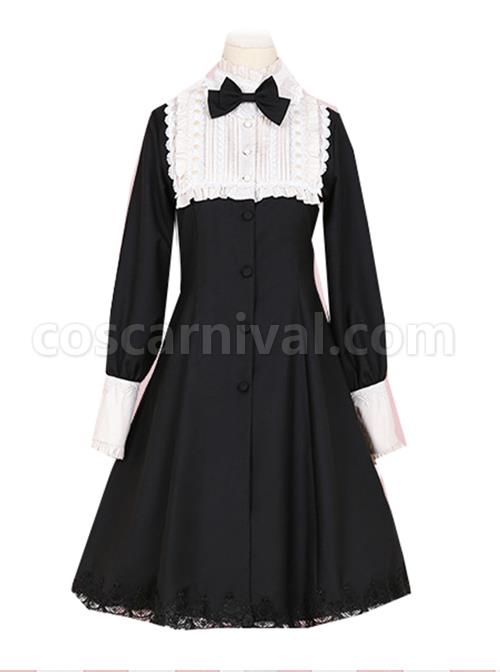 Little Stand Collar Concise Gothic Lolita Long Sleeve Dress coscarnival
