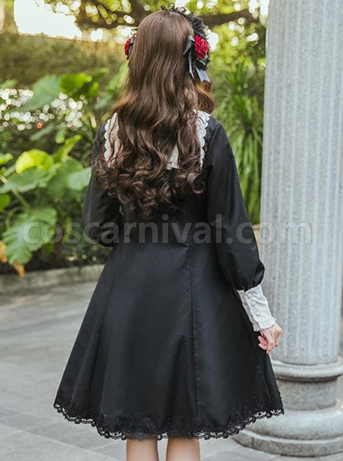 Little Stand Collar Concise Gothic Lolita Long Sleeve Dress coscarnival