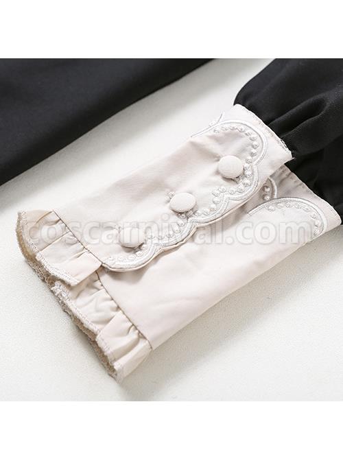 Little Stand Collar Concise Gothic Lolita Long Sleeve Dress coscarnival