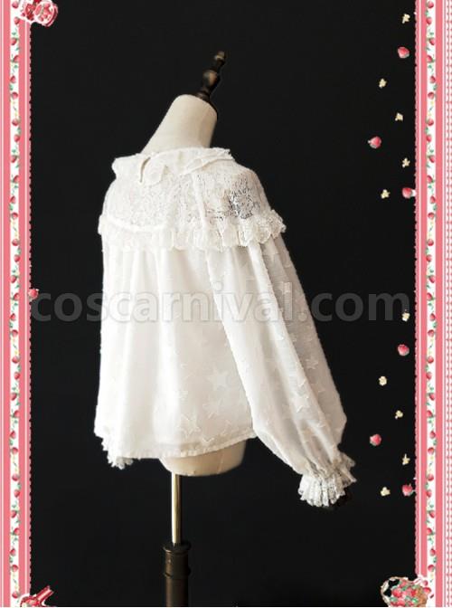 Little Star Hollow Out White Lace Lolita Long Sleeves Shirt coscarnival