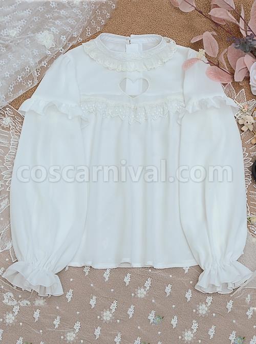 Little Wish Series Spring Sweet White Long Sleeve  Hollow Love Princess Loose Thin Sweet Lolita Shirts Blouses coscarnival