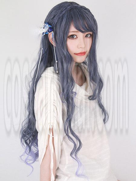 甘いロリータ ウィッグ ロング カーリー ロイヤル パープル原宿ファッション かつら ブラント フリンジ cocarnival