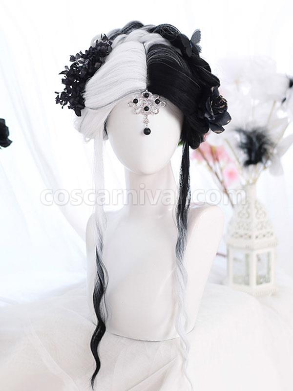 Harajuku Fashion Lolita Wig Long Highlighting Hair Heat-resistant Fiber Black Lolita Accessories 