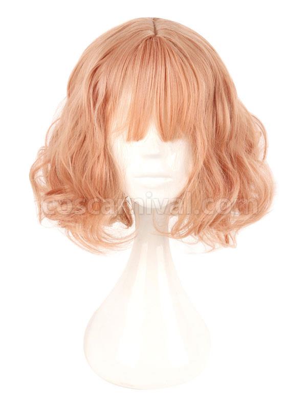 Harajuku Lolita Wig Lazy Curl Blunt Bang Orange Short Wig 