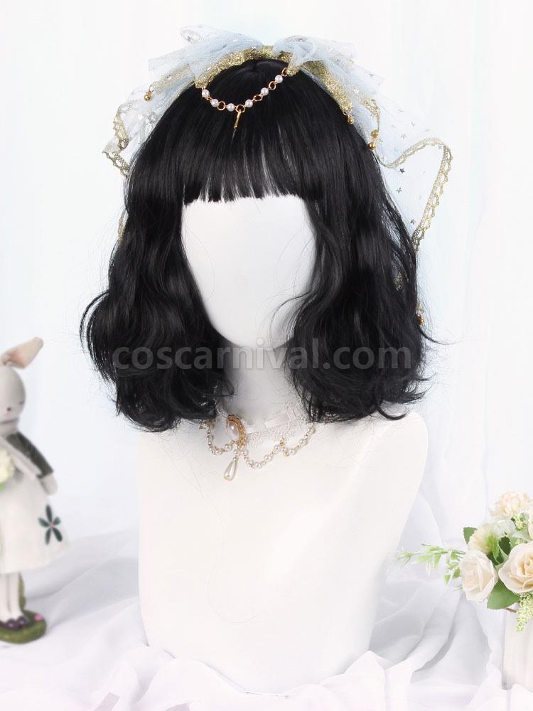 Sweet Lolita Wig Black 30cm-35cm Heat-resistant Fiber Fringe Lolita Accessories 