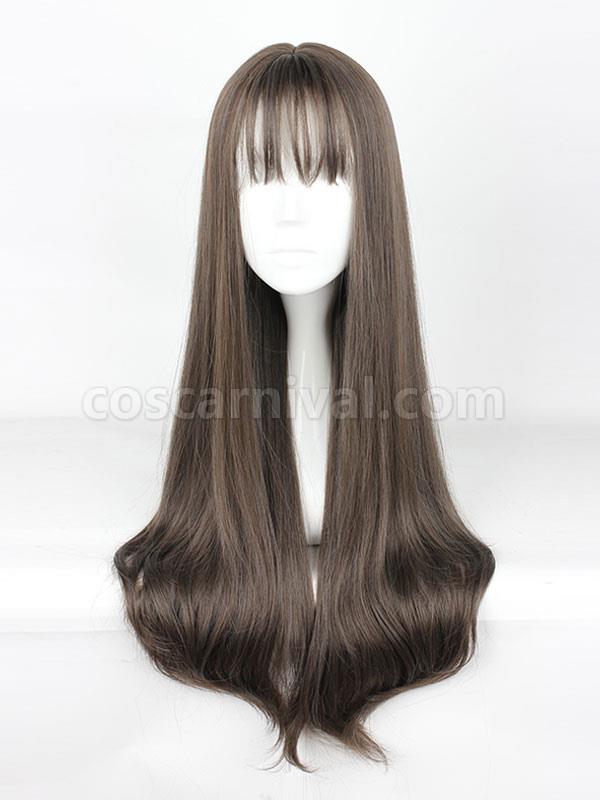 Sweet Lolita Wigs Long Straight Grey Synthetic Lolita Wig With Blunt Fringe 