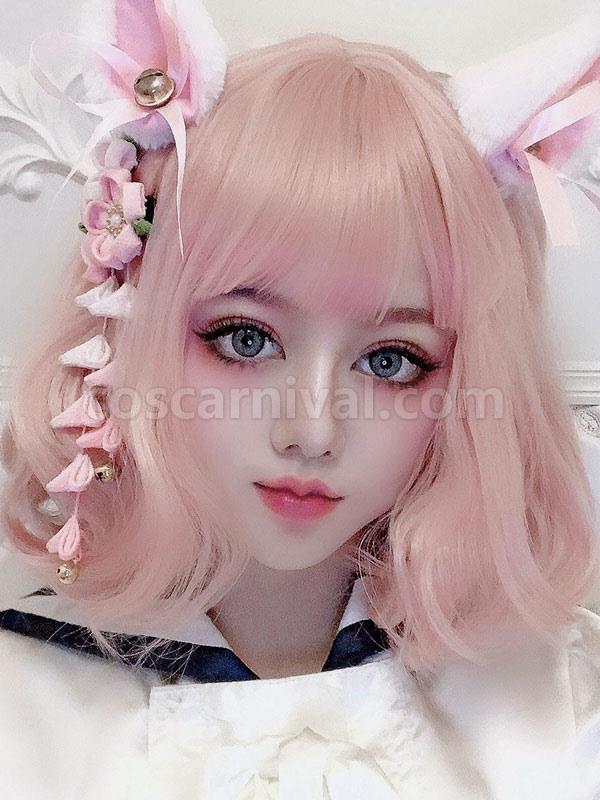 甘いロリータ ウィッグ ソフト ピンク ショート 乱れたロリータ ヘア ウィッグ cocarnival