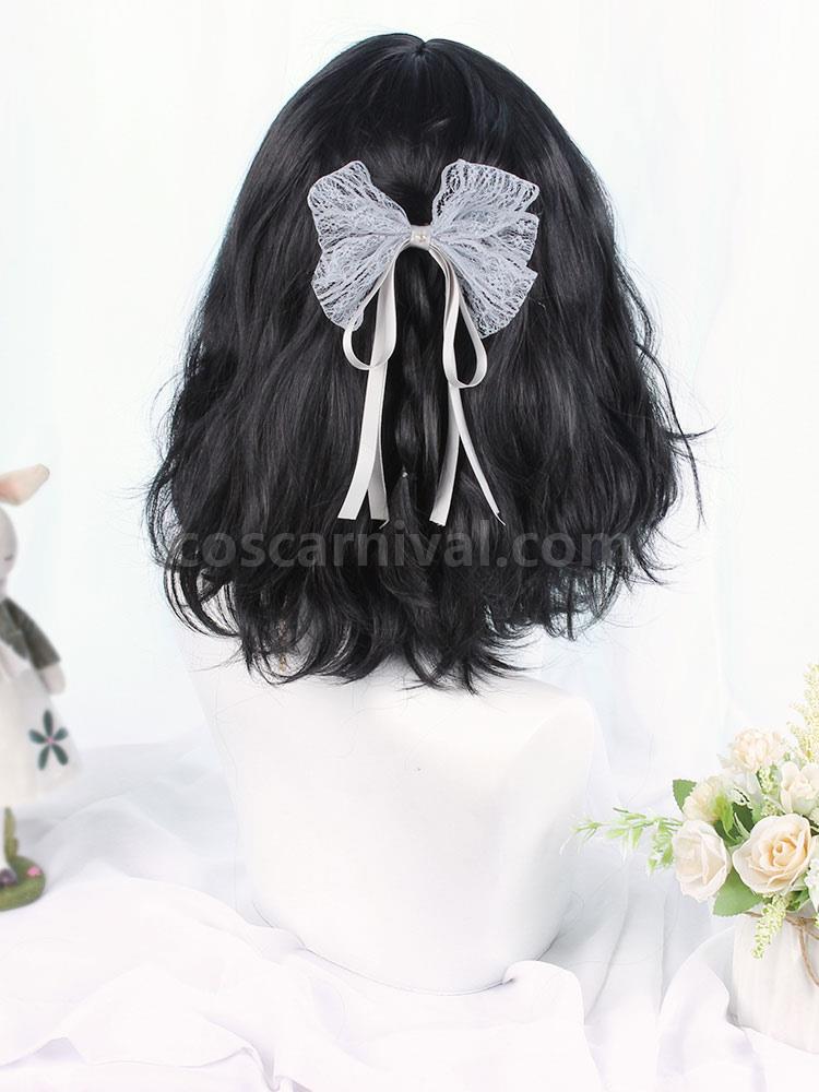 甘いロリータ ウィッグ ブラック 30 cm-35 cm 耐熱ファイバー フリンジ ロリータ アクセサリー coscarnival