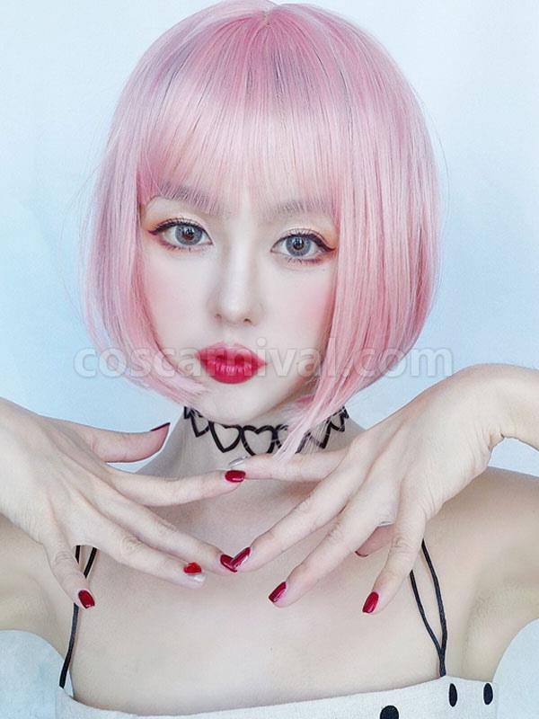 Sweet Lolita Wig Bob Short Heat Resistant Fiber Soft Pink Lolita Hair Wig 
