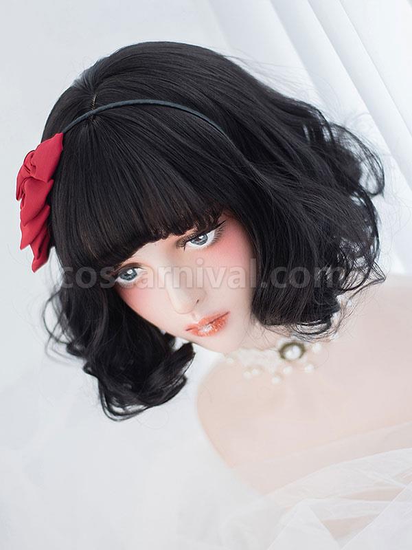 黒ロリータ ウィッグ ブラント バング フル ボリューム カール 乱れたショート ロリータ ウィッグ cocarnival