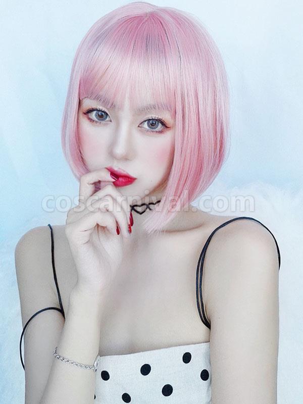 甘いロリータ ウィッグ ボブ ショート 耐熱繊維 ソフト ピンク ロリータ ヘア ウィッグ cocarnival