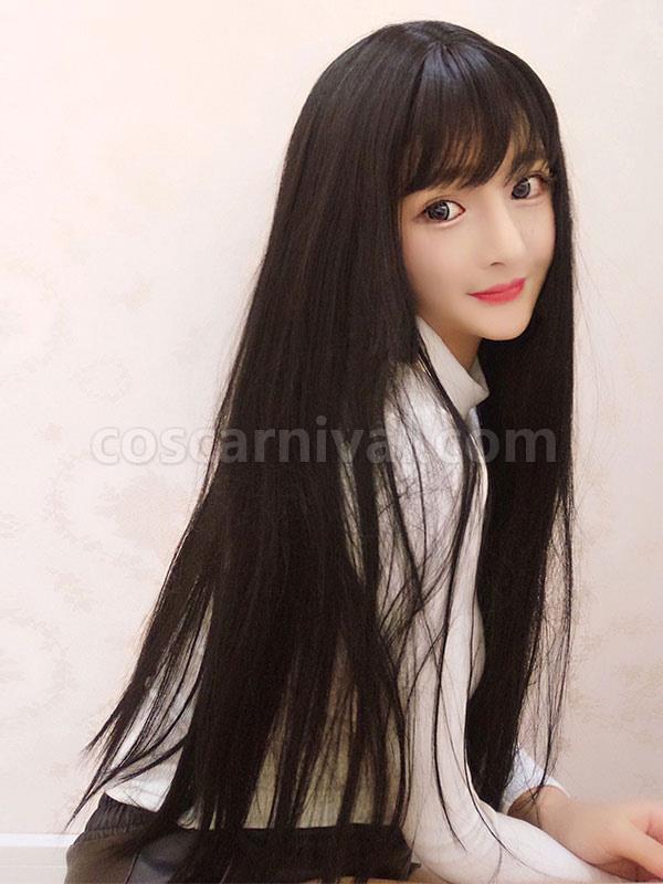 Sweet Lolita Wigs Long Straight Black Synthetic Hair Wigs With Bangs 