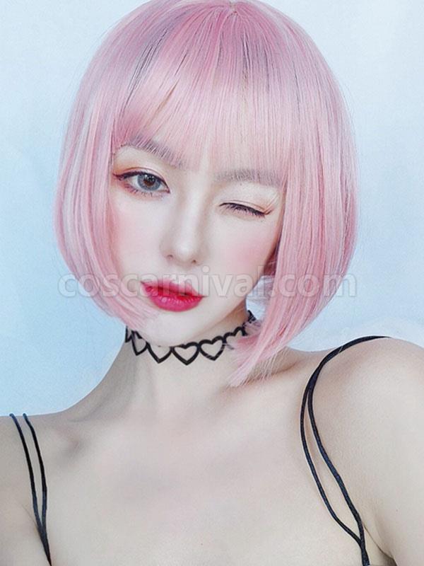 甘いロリータ ウィッグ ボブ ショート 耐熱繊維 ソフト ピンク ロリータ ヘア ウィッグ cocarnival