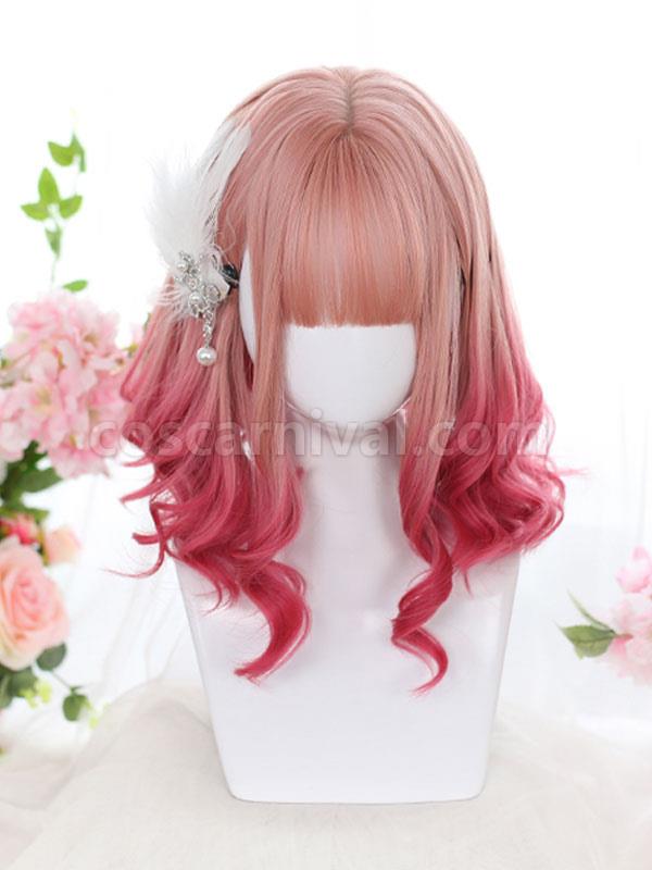 Harajuku Fashion Lolita Wig Medium Heat-resistant Fiber Pink Lolita Accessories 