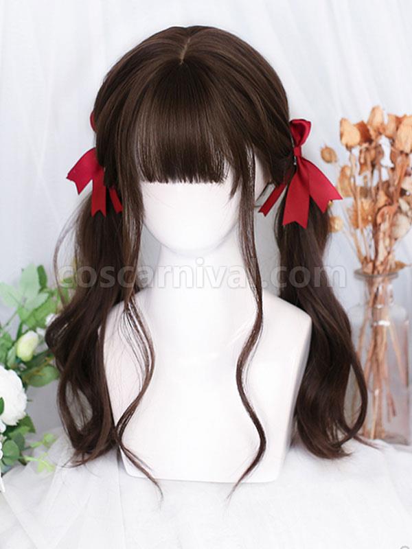 茶色がかった黒のロリータ ウィッグ ロング耐熱ファイバー ロリータ アクセサリー cocarnival