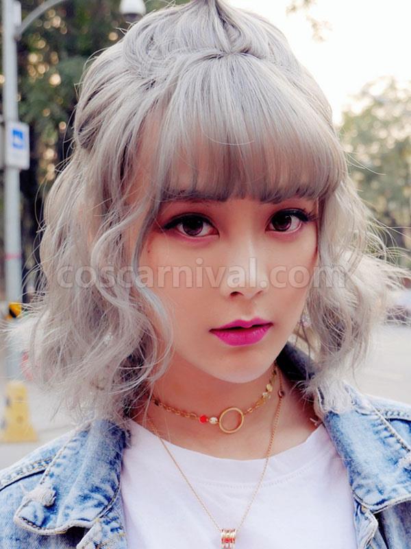 Sweet Lolita Wigs Gray Short Lolita Hair Wigs With See Through Bangs 