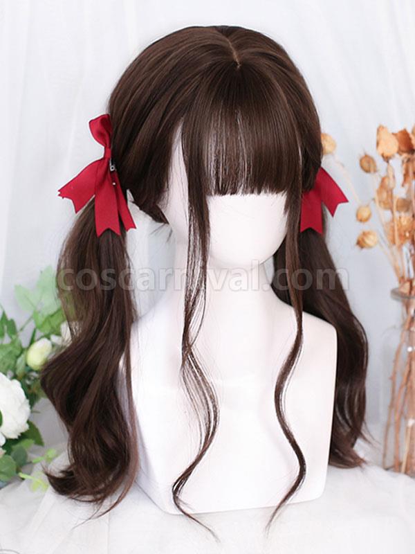 茶色がかった黒のロリータ ウィッグ ロング耐熱ファイバー ロリータ アクセサリー cocarnival