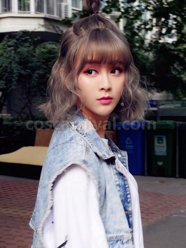 甘いロリータ ウィッグ グレー ショート ロリータ ヘア ウィッグ ウィッグ シースルー 前髪 cocarnival