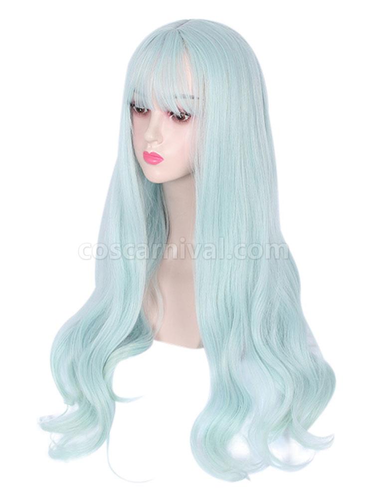 甘いロリータ ウィッグ パステル ブルー ファイバー花ロリータ アクセサリー cocarnival
