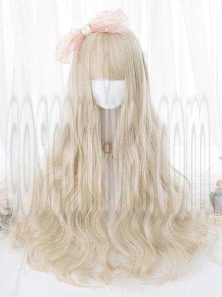 甘いロリータ ウィッグ ロング カーリー ロリータ ヘア ウィッグ ブラント バング cocarnival