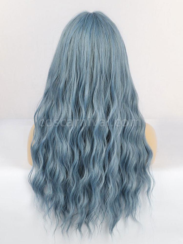 女性のためのロングウィッグパステルブルーカーリーレーヨンカジュアル乱れたロング合成かつら cocarnival