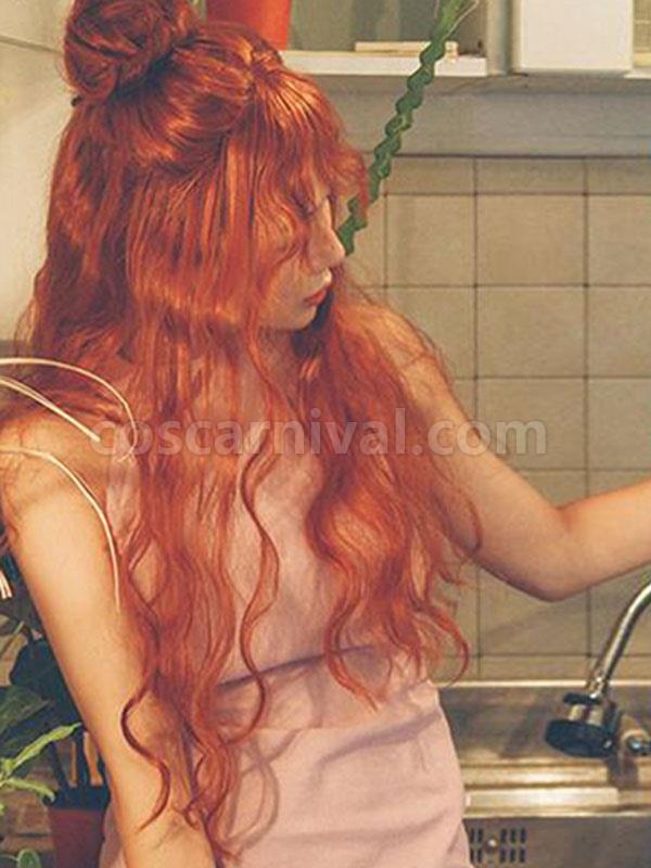 甘いロリータ ウィッグ オレンジ レッド ロング 乱れたカーリー ロリータ ヘア ウィッグ cocarnival