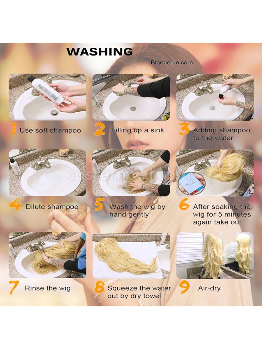 女性のためのロングウィッグパステルブルーカーリーレーヨンカジュアル乱れたロング合成かつら cocarnival