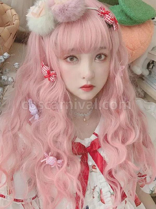 Sweet Lolita Wigs Long Heat Resistant Fiber Light Pink Lolita Hair Wigs 