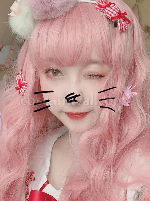 甘いロリータ ウィッグ ロング耐熱ファイバー ライト ピンク ロリータ ヘア ウィッグ cocarnival
