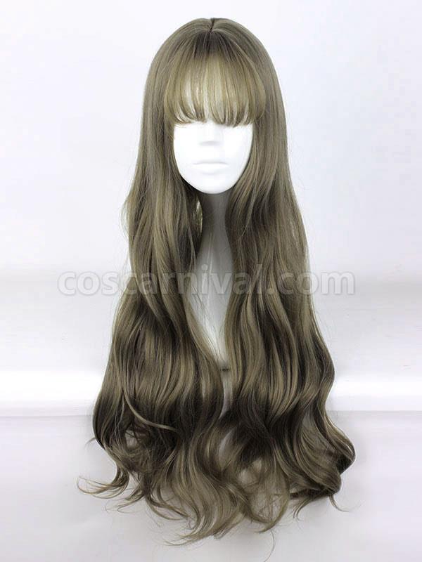 スウィートロリータ ウィッグ ロング カーリー グレー 合成ロリータ ウィッグ バング cocarnival