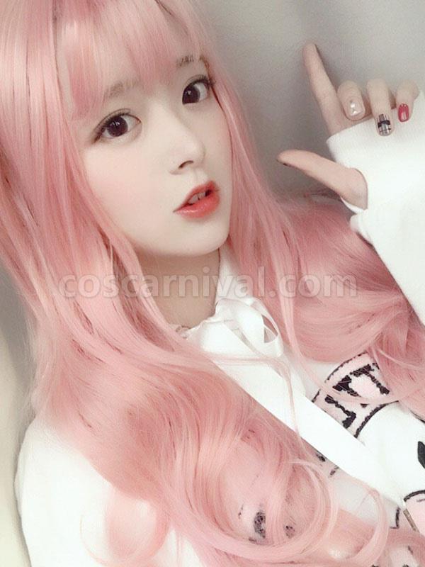 Sweet Lolita Wig Long Tousled Soft Pink Lolita Hair Wigs With Bangs 