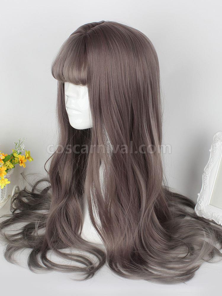 Sweet Lolita Wigs Curly Long Flaxen Blunt Bangs Synthetic Hair Wigs 