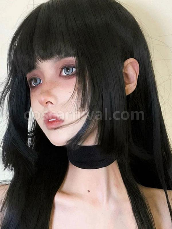 甘いロリータ ウィッグ ブラック ロング 耐熱ファイバー ロリータ アクセサリー coscarnival