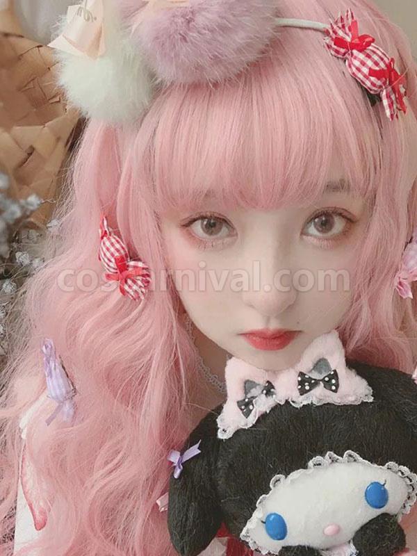 甘いロリータ ウィッグ ロング耐熱ファイバー ライト ピンク ロリータ ヘア ウィッグ cocarnival