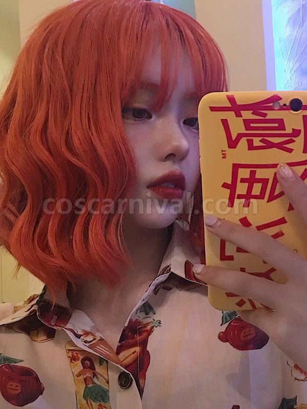 オレンジ レッド ロリータ ウィッグ ショート カーリー ロリータ ヘア ウィッグ cocarnival