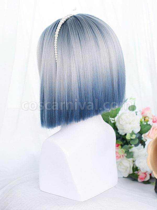 ブルー グレー ロリータ ウィッグ ショート 耐熱ファイバー ロリータ アクセサリー cocarnival