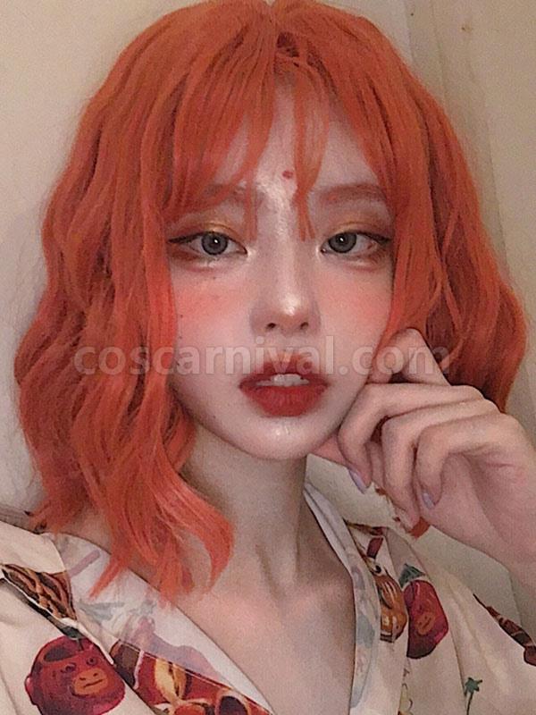 オレンジ レッド ロリータ ウィッグ ショート カーリー ロリータ ヘア ウィッグ cocarnival