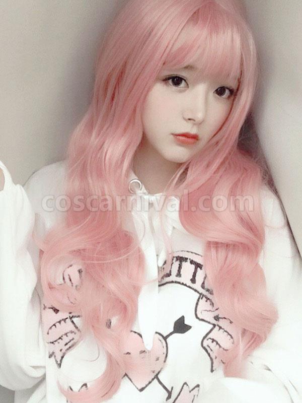 甘いロリータ ウィッグ長い乱れたソフト ピンク ロリータ ヘア ウィッグ前髪 cocarnival