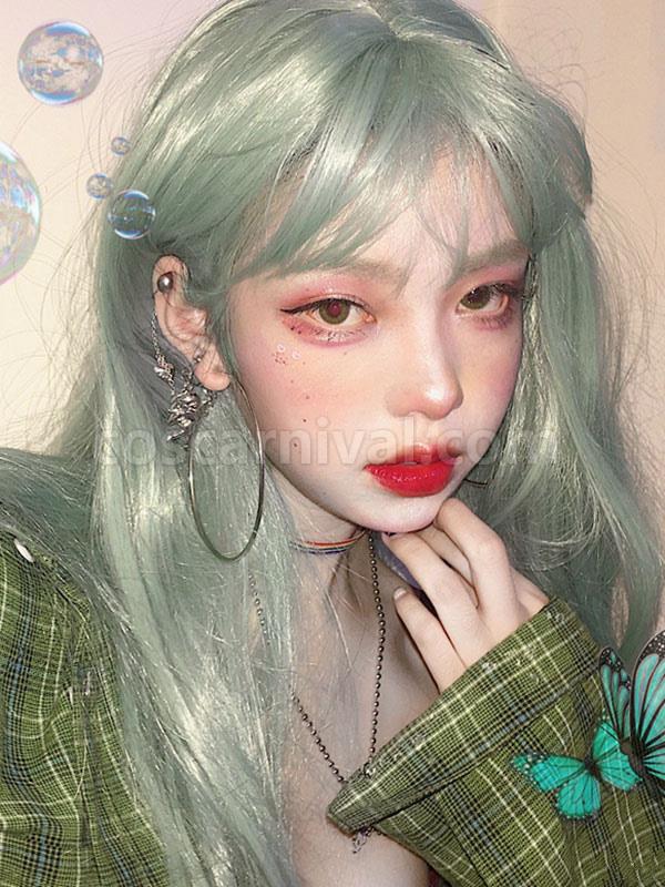 Sweet Lolita Wig Long Heat Resistant Fiber Mint Green Lolita Hair Wig 